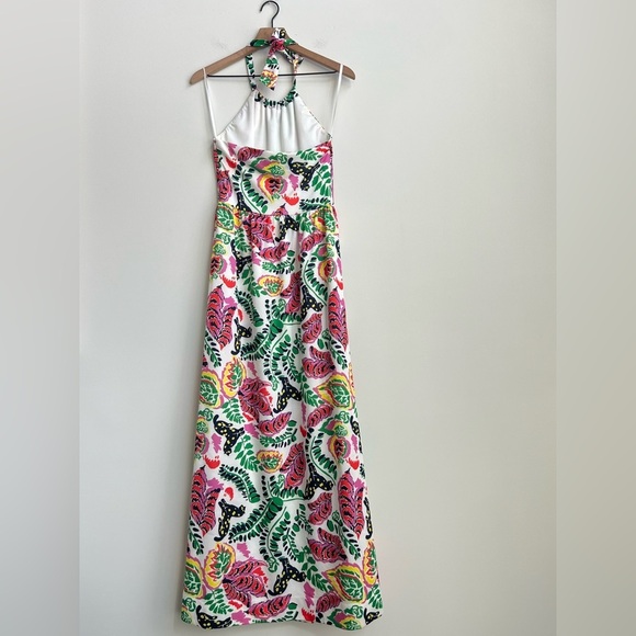CK BRADLEY Mock Neck Halter Maxi Dress Puma Cat Floral Print tropical vibrant - Picture 12 of 16